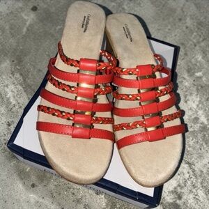 Croft & Barrow Red Gold‎ Braided Wedge Sandals Women's Size 10 Memory Foam